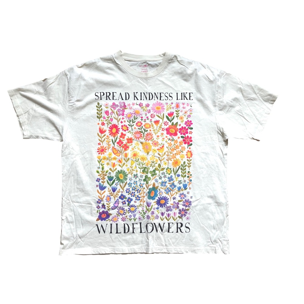 NATURAL LIFE Cream T-shirt dress with Colorful Floral Design-Oversized